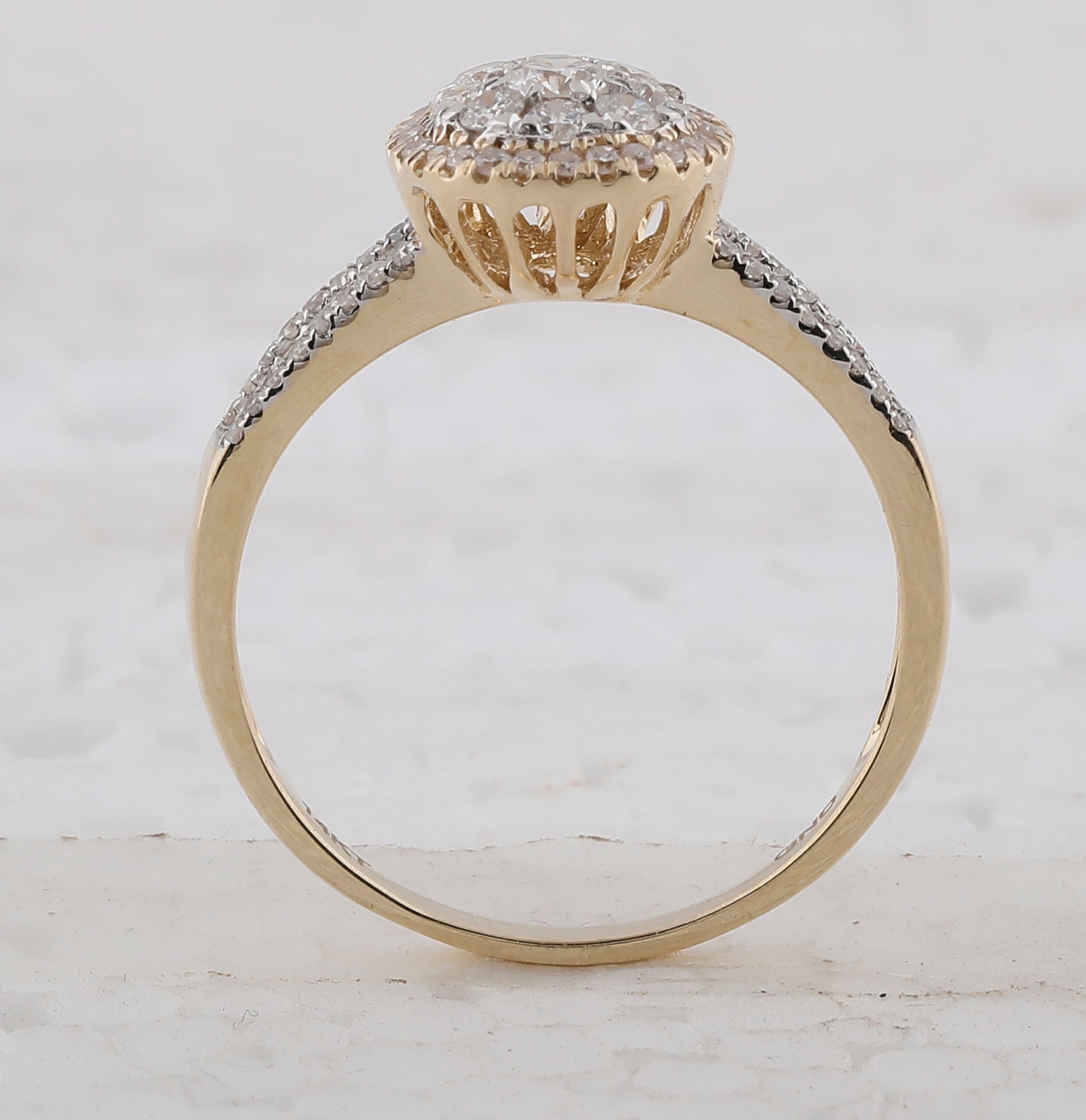 14K Yellow Gold Round Diamond Women's Pear Cluster Bridal Wedding Engagement Ring 3/4 Cttw - Splendid Jewellery