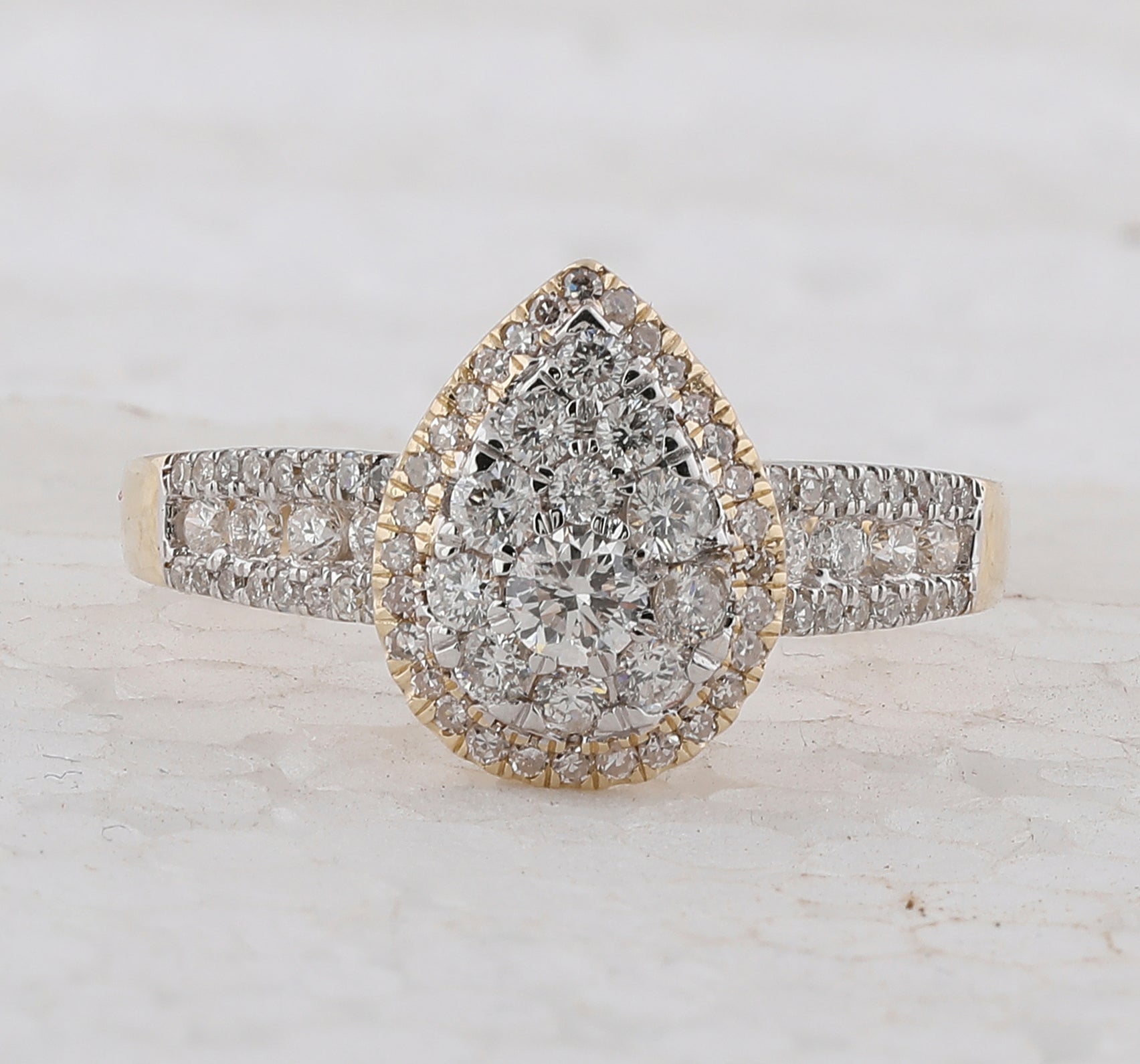 14K Yellow Gold Round Diamond Women's Pear Cluster Bridal Wedding Engagement Ring 3/4 Cttw - Splendid Jewellery