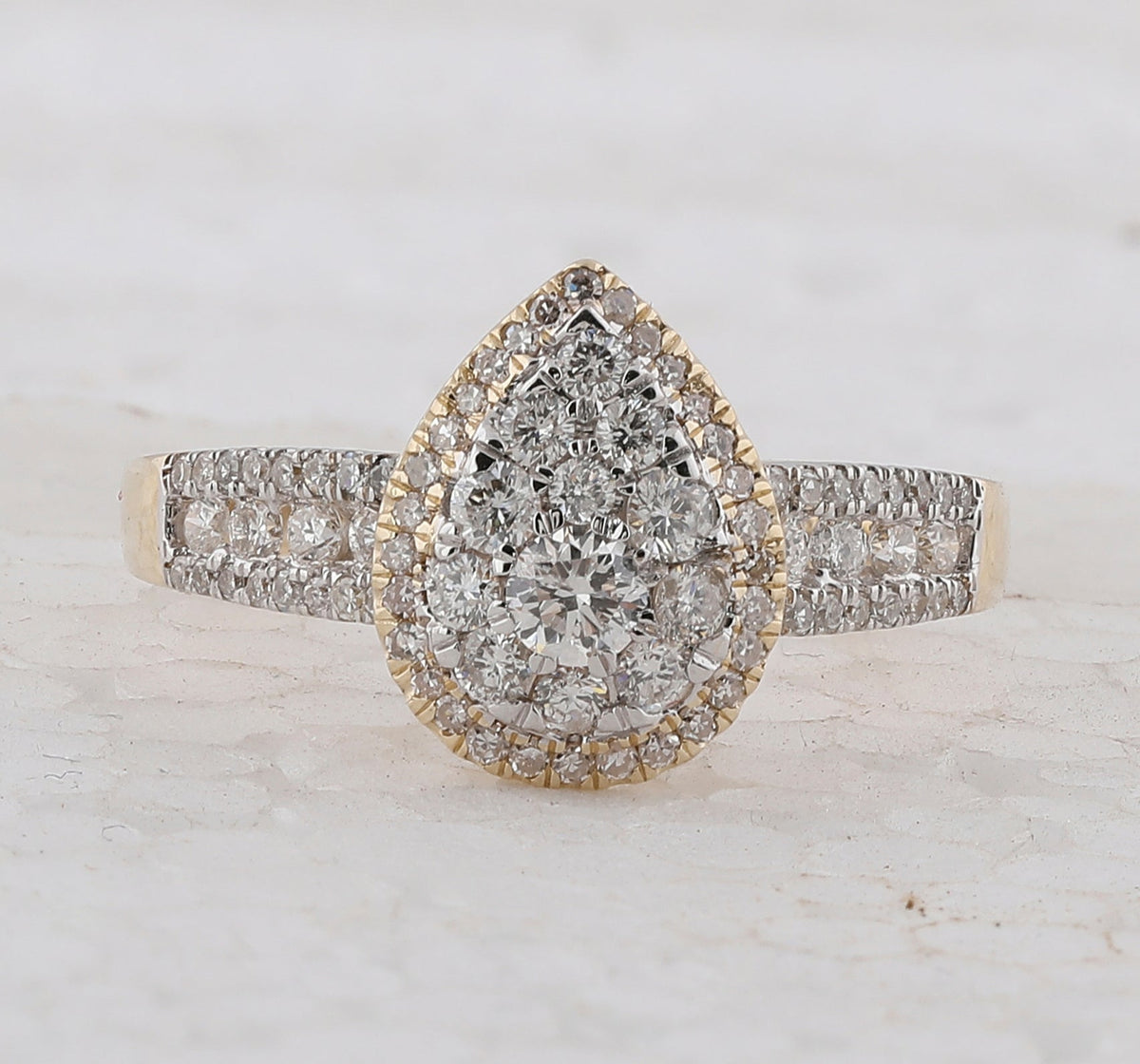 14K Yellow Gold Round Diamond Women's Pear Cluster Bridal Wedding Engagement Ring 3/4 Cttw - Splendid Jewellery