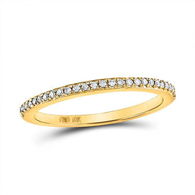 14K Yellow Gold Round Diamond Women's Single Row Stackable Band Ring 1/8 Cttw - Splendid Jewellery