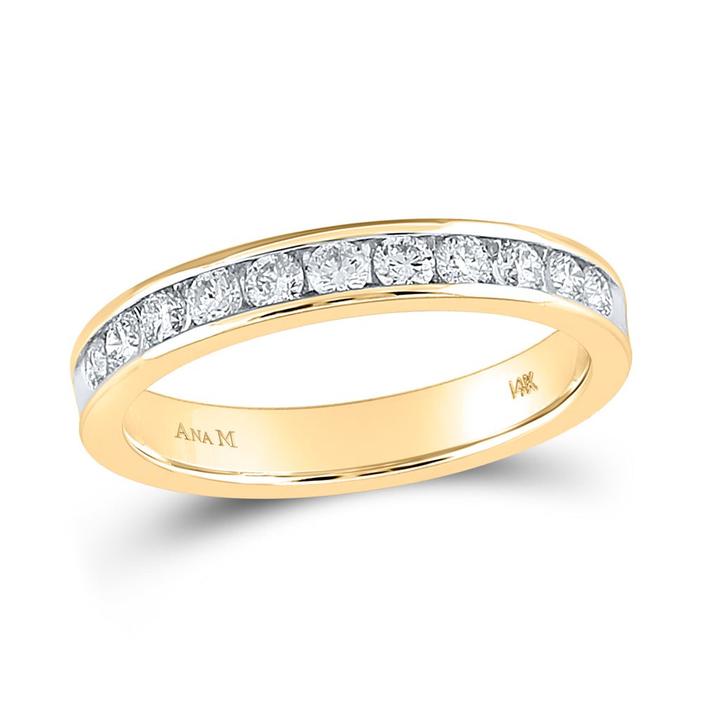 14K Yellow Gold Round Diamond Women's Single Row Wedding Band 1/2 Cttw - Splendid Jewellery