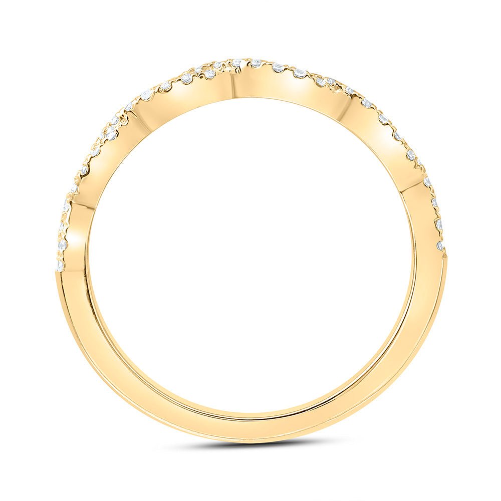 14K Yellow Gold Round Diamond Women's Twist Stackable Band Ring 1/4 Cttw - Splendid Jewellery