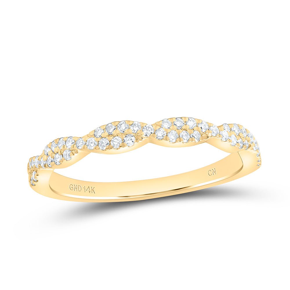 14K Yellow Gold Round Diamond Women's Twist Stackable Band Ring 1/4 Cttw - Splendid Jewellery