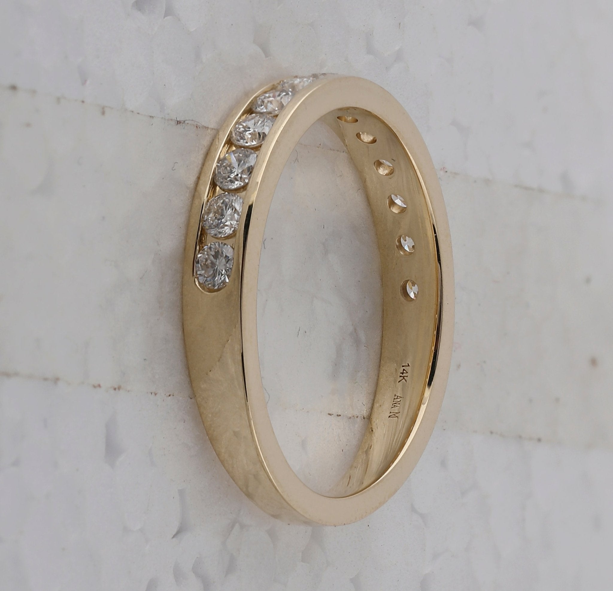 14K Yellow Gold Round Diamond Women's Wedding Single Row Band 1/2 Cttw - Splendid Jewellery