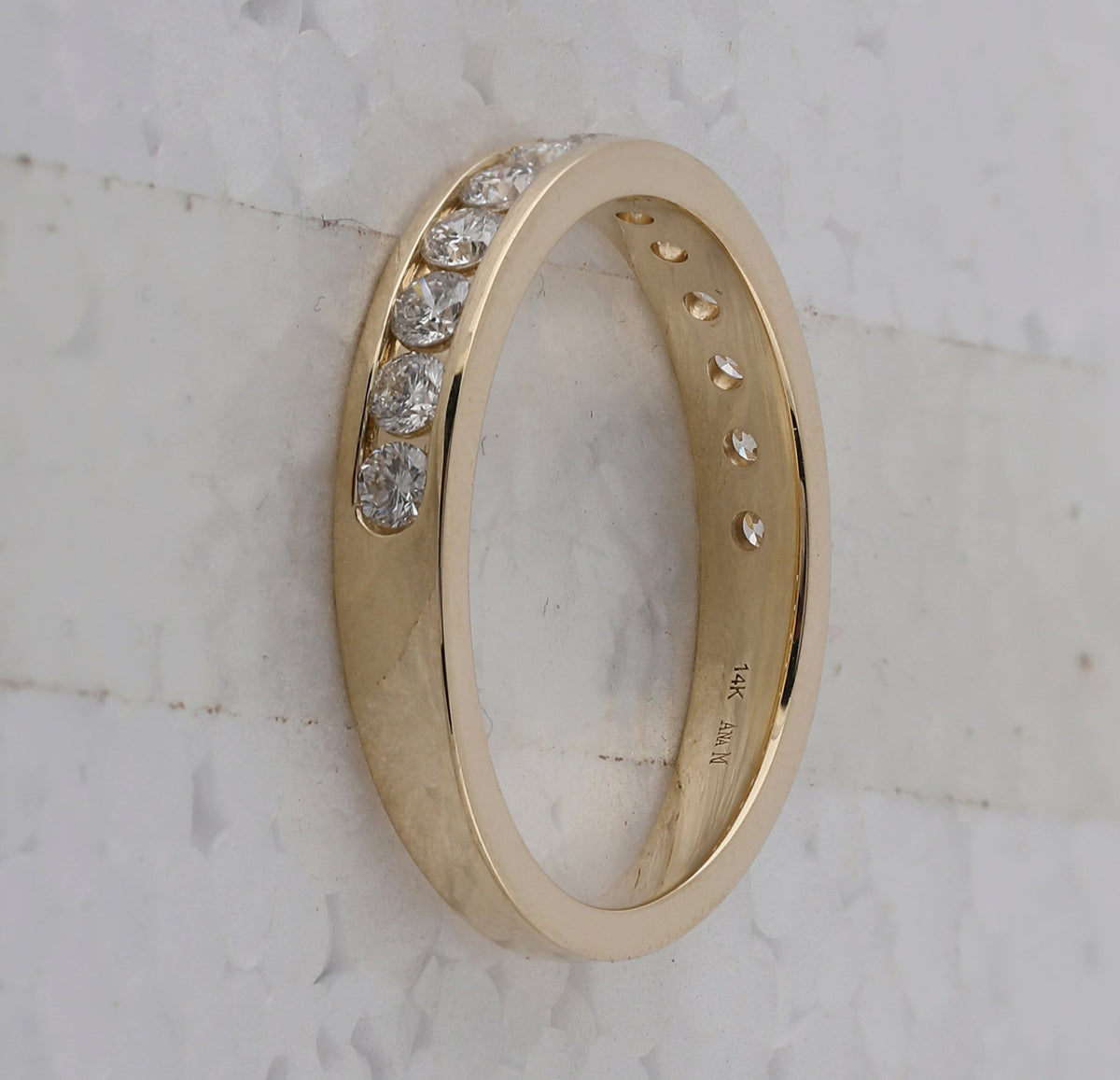 14K Yellow Gold Round Diamond Women's Wedding Single Row Band 1/2 Cttw - Splendid Jewellery