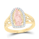 14k Yellow Rose Diamond Fashion Virgin Mother Mary Women's Ring 1/5 Cttw - Splendid Jewellery