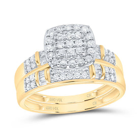 14K Yellow White Diamond Cushion Trio Ring Set 3/4 Cttw - Splendid Jewellery