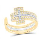 14K Yellow White Diamond Gift Cross Ring 1/4 Cttw - Splendid Jewellery