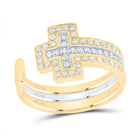 14K Yellow White Diamond Gift Cross Ring 1/4 Cttw - Splendid Jewellery