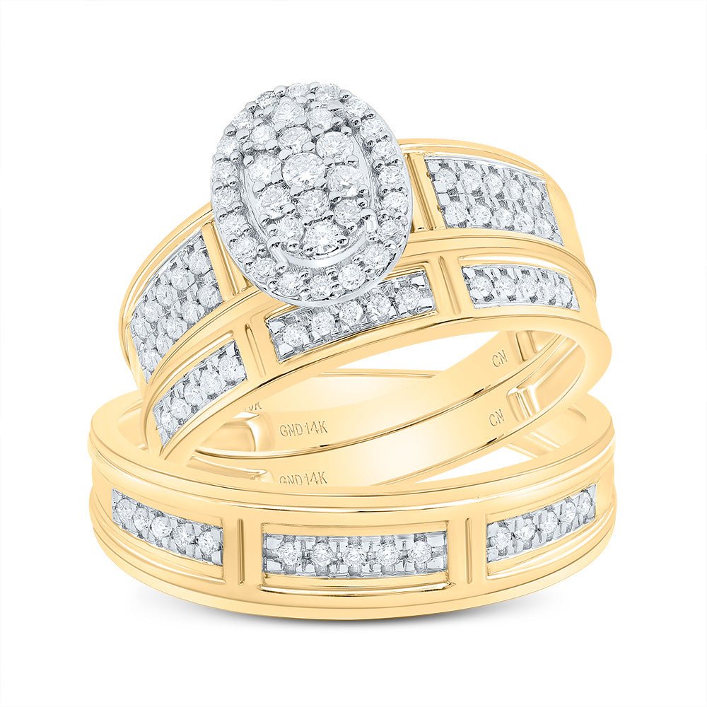 14K Yellow White Diamond Oval Trio Ring Set 1/2 Cttw - Splendid Jewellery