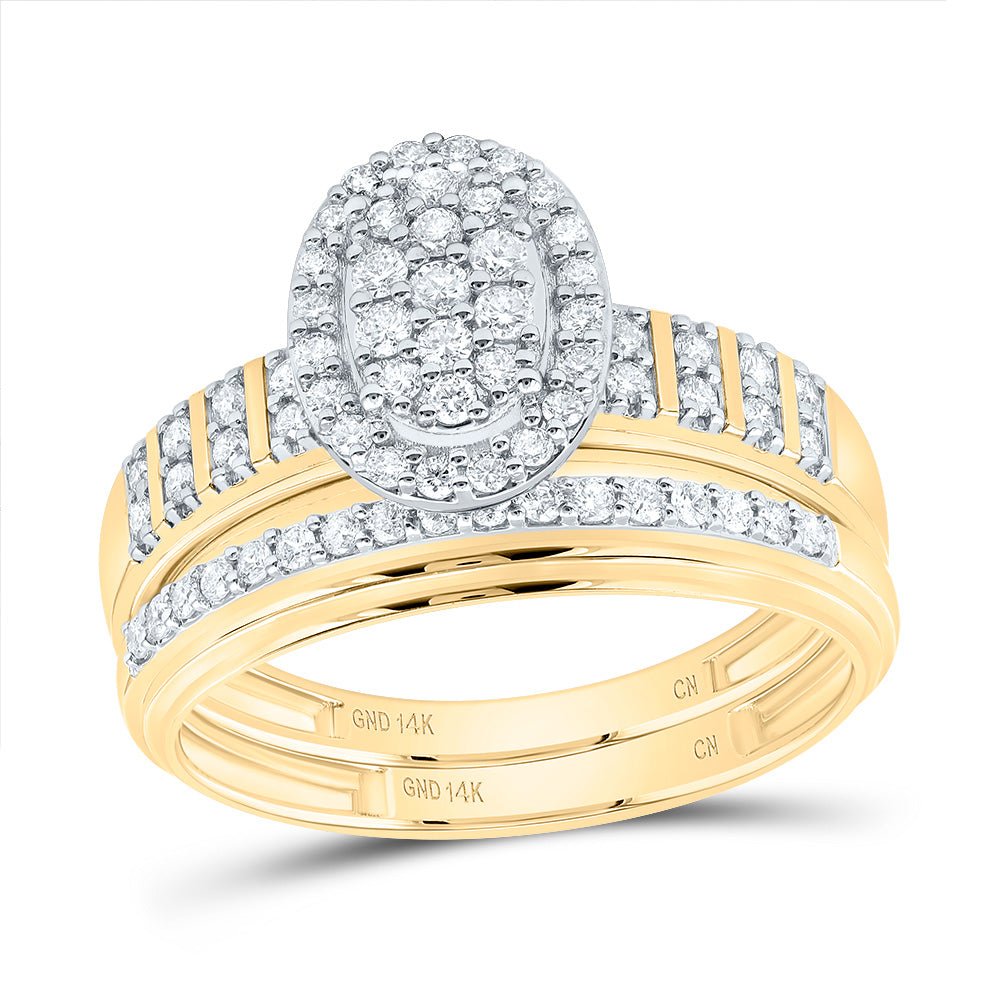 14K Yellow White Diamond Oval Trio Ring Set 5/8 Cttw - Splendid Jewellery