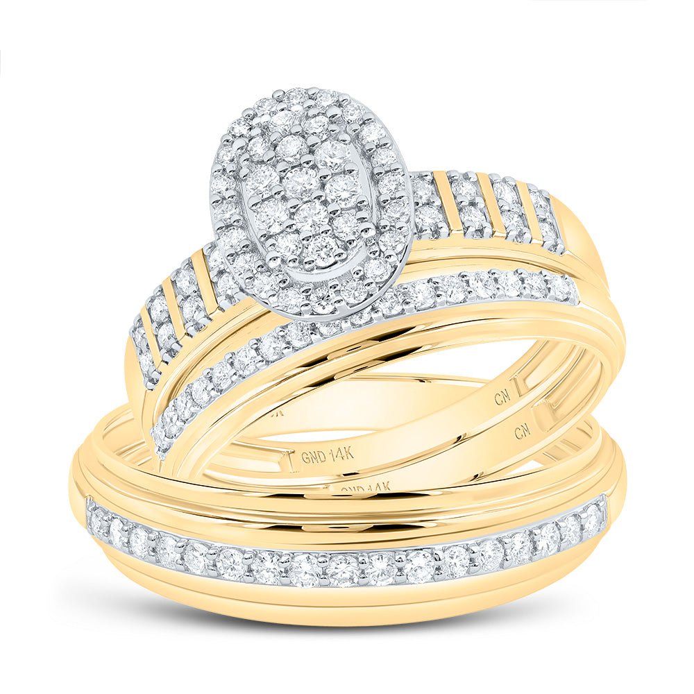 14K Yellow White Diamond Oval Trio Ring Set 5/8 Cttw - Splendid Jewellery