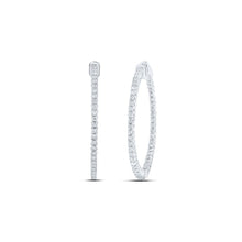 Load image into Gallery viewer, 14kt Diamond Studded White Gold Slender Hoop Earrings - Splendid Jewellery