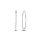 14kt Diamond Studded White Gold Slender Hoop Earrings - Splendid Jewellery
