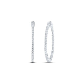 14kt Diamond Studded White Gold Slender Hoop Earrings - Splendid Jewellery