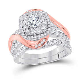14kt Dual-tone Diamond Elegance Wedding Ring Set Top View from Splendid Jewellery