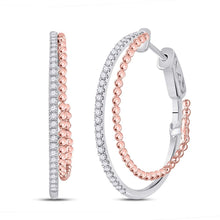 Load image into Gallery viewer, 14kt Dual-Tone Gold Diamond Accent Hoop Earrings: A Timeless Statement of Elegance - Top View