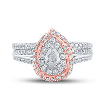 Load image into Gallery viewer, 14kt Dual-Tone Radiance Diamond Halo Bridal Wedding Ring Band Set 1 Cttw - Front View