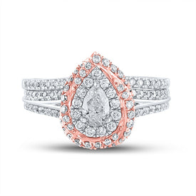 14kt Dual-Tone Radiance Diamond Halo Bridal Wedding Ring Band Set 1 Cttw - Front View