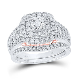 14kt Enchanting Two-tone Gold Diamond and Sapphire Bridal Wedding Ring Band Set Top View from Splendid Jewellery