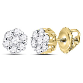 14kt Golden Blossom Diamond Cluster Earrings: A Floral Delight in Yellow Gold  Top View from Splendid Jewellery