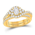 14kt Golden Glow Emerald Diamond Bridal Wedding Ring Band Set - Splendid Jewellery