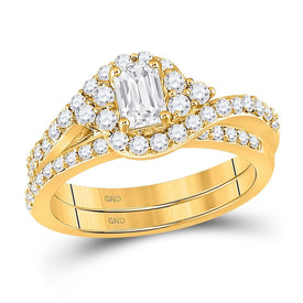 14kt Golden Glow Emerald Diamond Bridal Wedding Ring Band Set - Splendid Jewellery