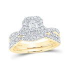 14kt Golden Glow Emerald Diamond Halo Bridal Wedding Ring Band Set 1 Cttw | Splendid Jewellery - Splendid Jewellery
