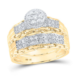 14kt Golden Love Story Diamond Cluster Wedding Set - Second Side View