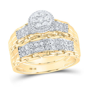 14kt Golden Love Story Diamond Cluster Wedding Set - Splendid Jewellery