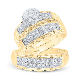 14kt Golden Love Story Diamond Cluster Wedding Set - Top View