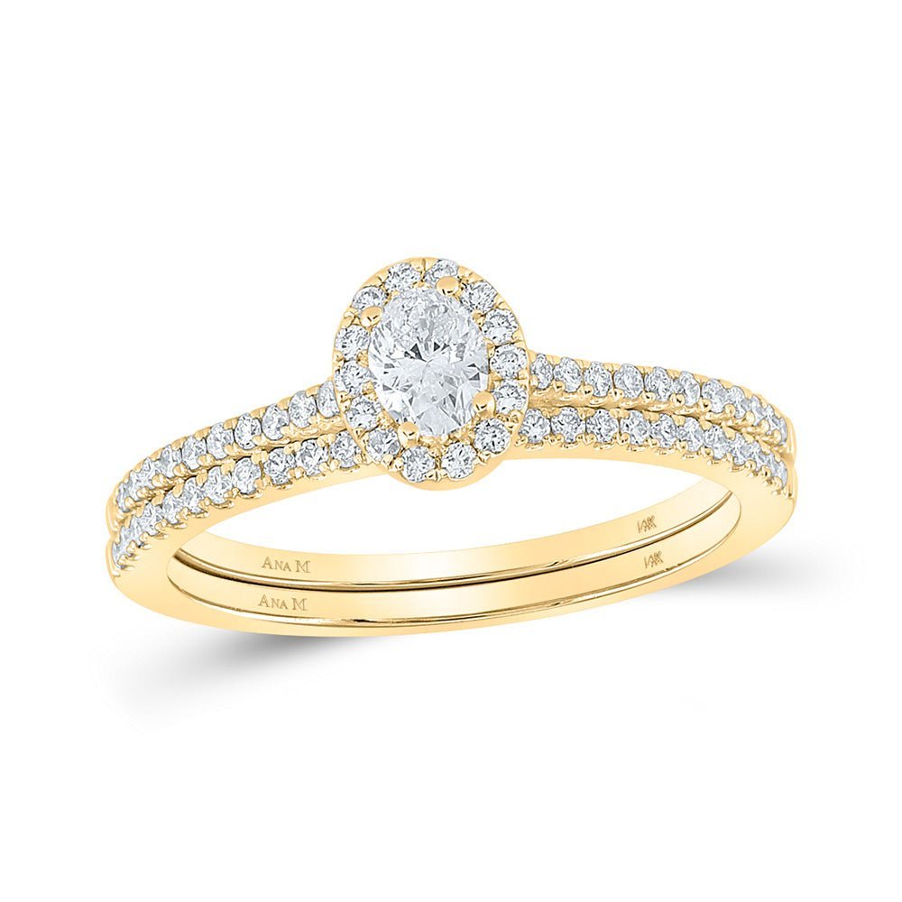 14kt Golden Radiance Diamond Halo Bridal Wedding Ring Band Set - Splendid Jewellery