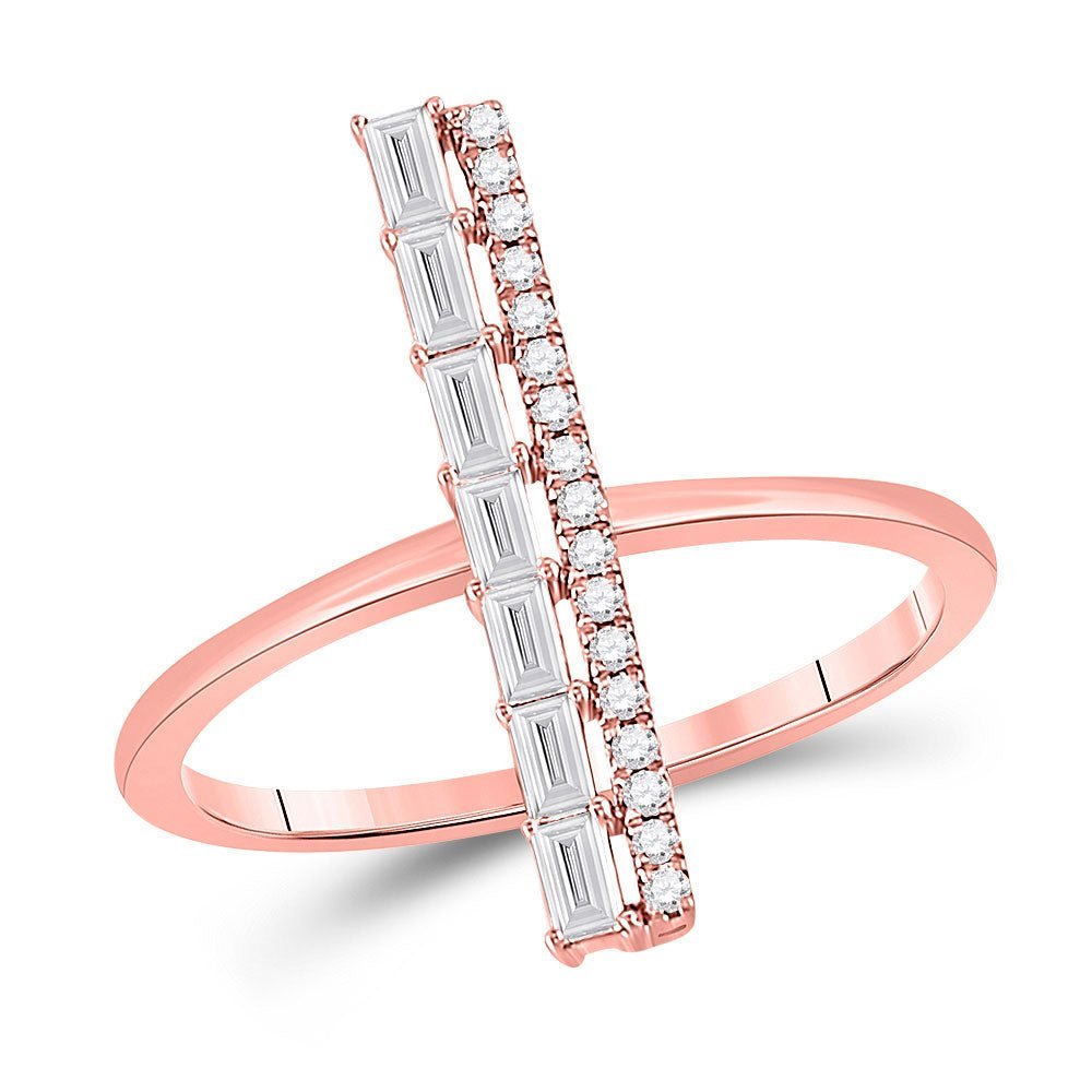 14kt Rose Gold Baguette and Round Diamond Linear Fashion Ring - Splendid Jewellery