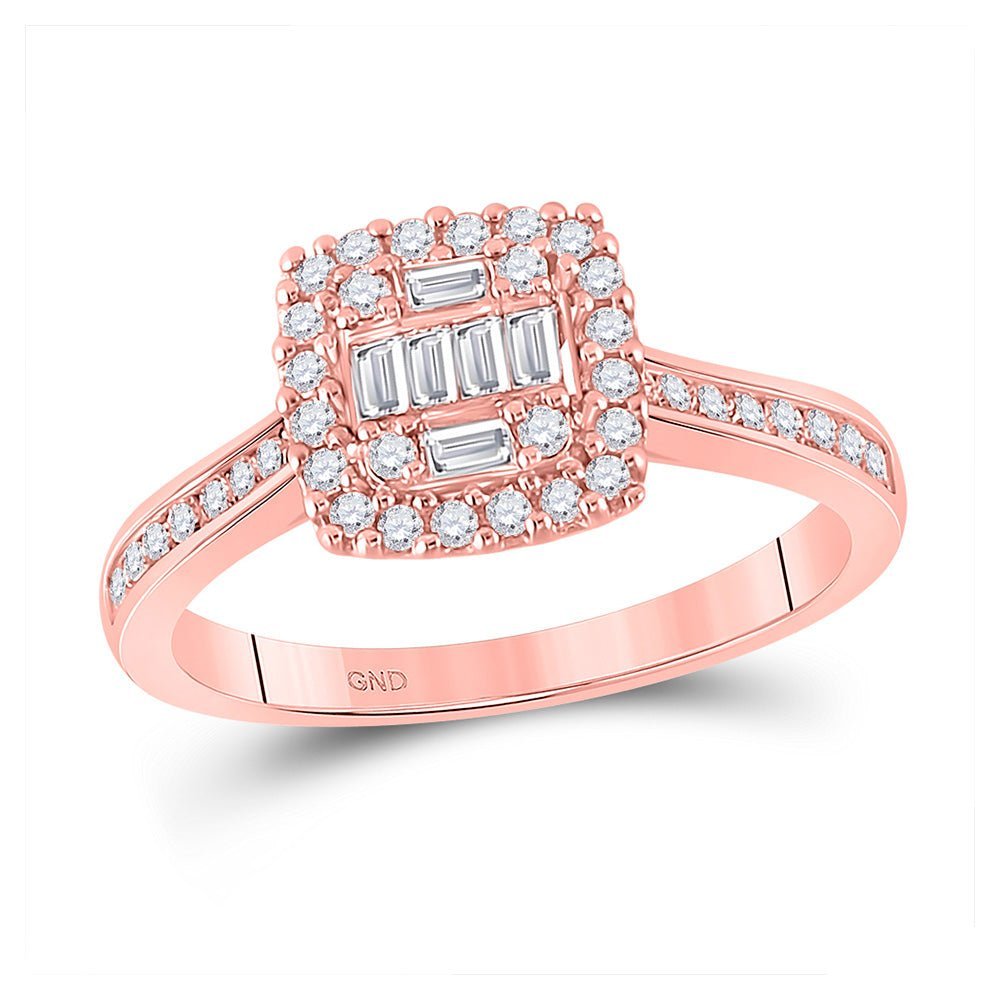 14kt Rose Gold Baguette Diamond Halo Cluster Bridal Wedding Engagement Ring - Eternal Elegance - Splendid Jewellery