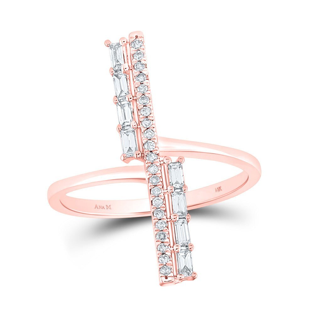 14kt Rose Gold Baguette Diamond Linear Bar Fashion Ring - Captivating Elegance - Splendid Jewellery