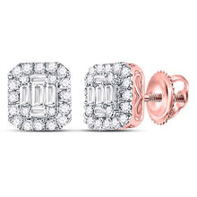 Load image into Gallery viewer, 14kt Rose Gold Baguette Diamond Square Cluster Earrings - Radiant Brilliance - Side View