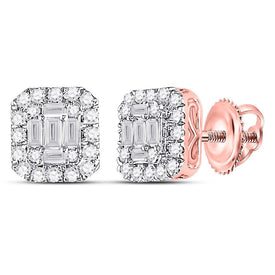 14kt Rose Gold Baguette Diamond Square Cluster Earrings - Radiant Brilliance - Splendid Jewellery