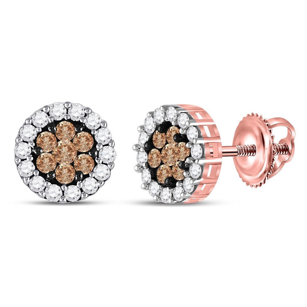 14kt Rose Gold Brown and White Diamond Floral Cluster Earrings - Splendid Jewellery