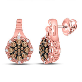 14kt Rose Gold Brown Diamond Cluster Earrings: Captivating Brilliance  Top View from Splendid Jewellery