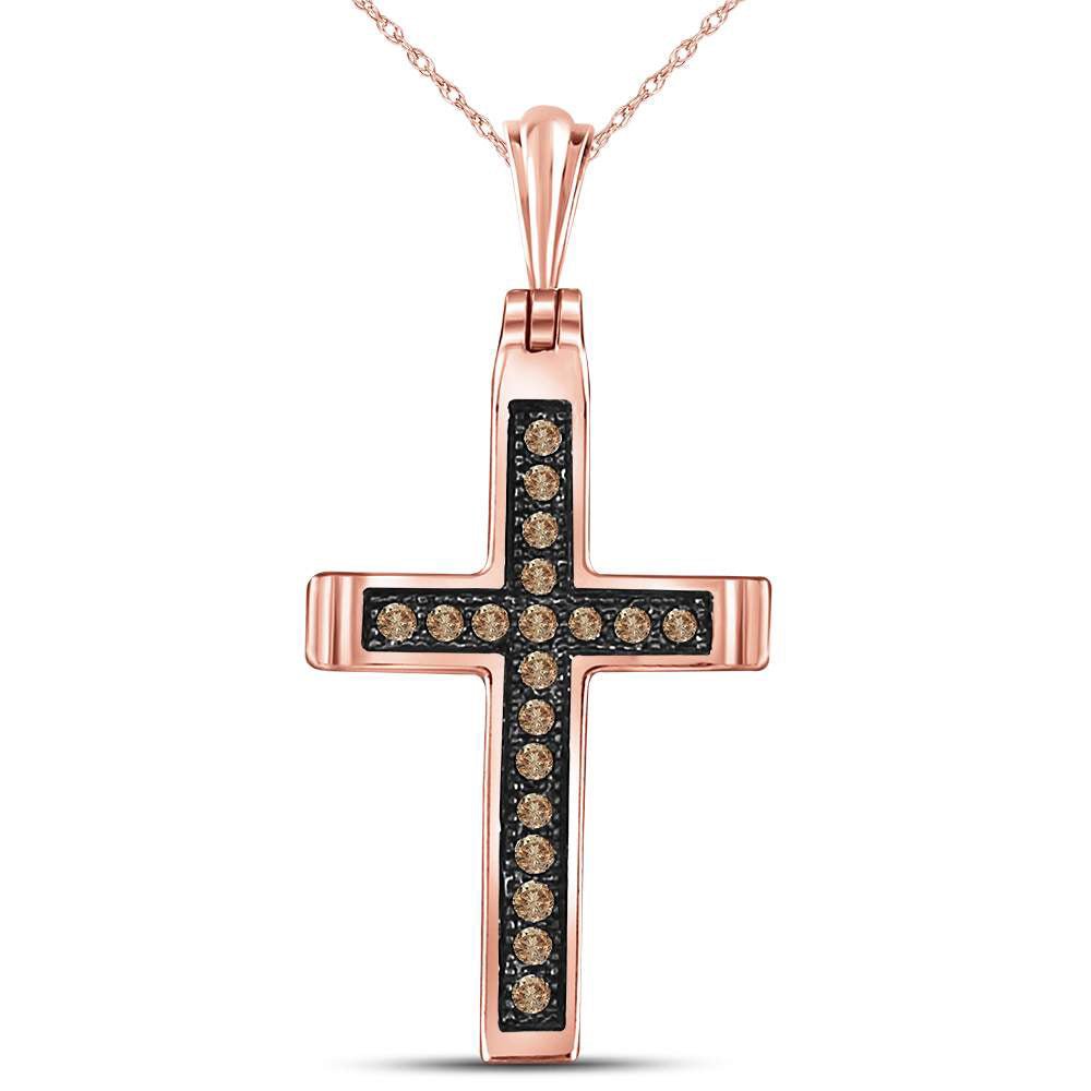 14kt Rose Gold Brown Diamond Cross Pendant: A Mesmerizing Symbol of Faith and Elegance - Splendid Jewellery