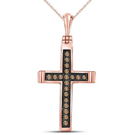14kt Rose Gold Brown Diamond Cross Pendant: A Mesmerizing Symbol of Faith and Elegance - Splendid Jewellery