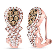 Load image into Gallery viewer, 14kt Rose Gold Brown Diamond Hoop Earrings: Mesmerizing Elegance and Sparkle - Side View