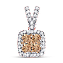 Load image into Gallery viewer, 14kt Rose Gold Brown Diamond Square Pendant: A Mesmerizing Symphony of Elegance - Top View