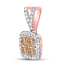 Load image into Gallery viewer, 14kt Rose Gold Brown Diamond Square Pendant: A Mesmerizing Symphony of Elegance - Side View