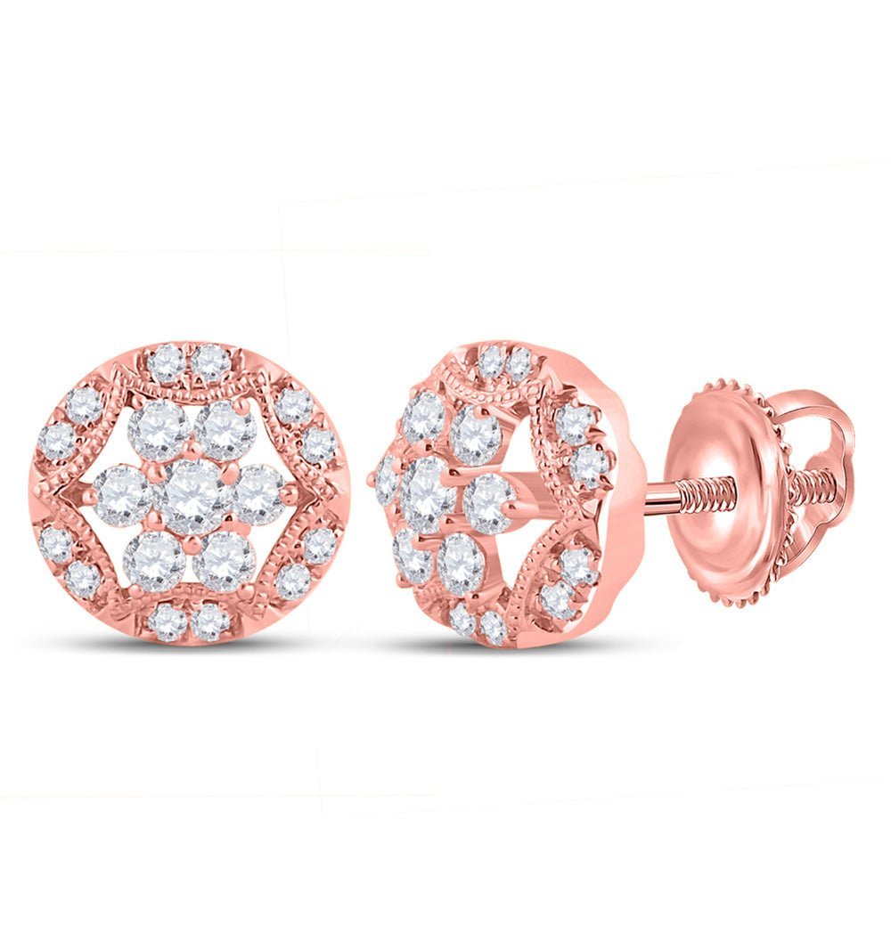 14kt Rose Gold Dazzling Diamond Cluster Earrings - Splendid Jewellery