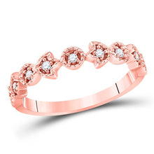 Load image into Gallery viewer, 14kt Rose Gold Diamond Blossom Stackable Band Ring - Delicate Floral Elegance with Sparkling Brilliance - Side View