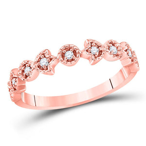 14kt Rose Gold Diamond Blossom Stackable Band Ring - Delicate Floral Elegance with Sparkling Brilliance - Splendid Jewellery