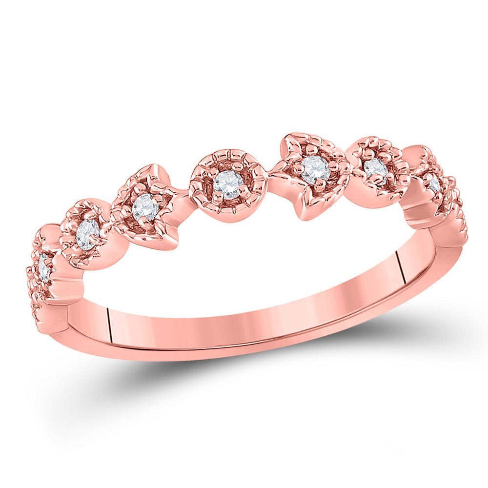 14kt Rose Gold Diamond Blossom Stackable Band Ring - Delicate Floral Elegance with Sparkling Brilliance - Splendid Jewellery