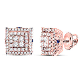 14kt Rose Gold Diamond Blue Sapphire Square Earrings: A Dazzling Fusion of Elegance and Style - Splendid Jewellery