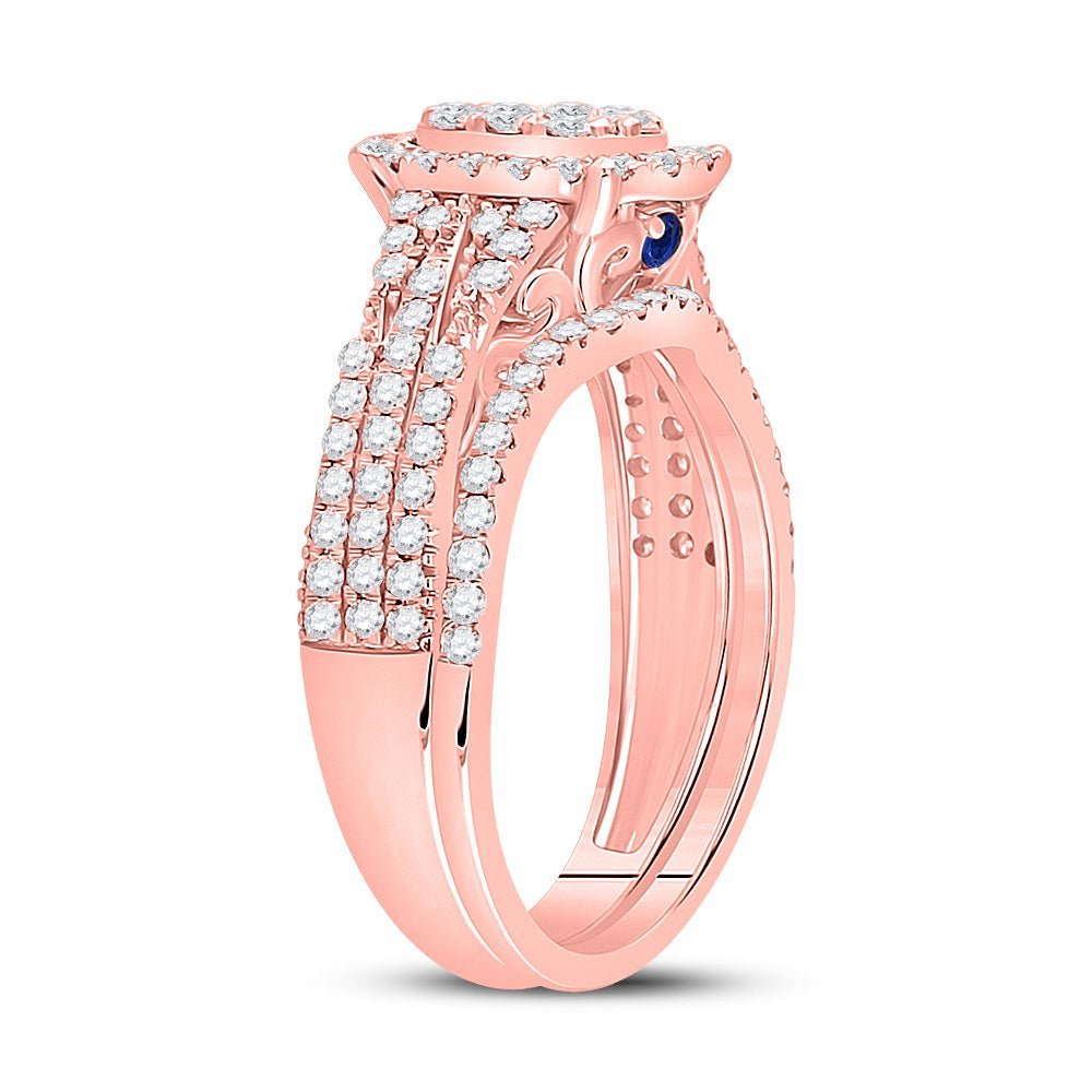 14kt Rose Gold Diamond Cluster Bridal Wedding Ring Band Set - Splendid Jewellery
